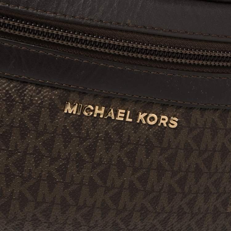 Pre Owned Michael Kors Brown Signature Coated Canvas and Leather Fanny Belt Bag