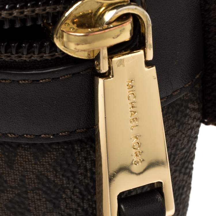 Pre Owned Michael Kors Brown Signature Coated Canvas and Leather Fanny Belt Bag