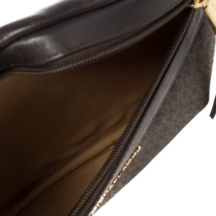Pre Owned Michael Kors Brown Signature Coated Canvas and Leather Fanny Belt Bag