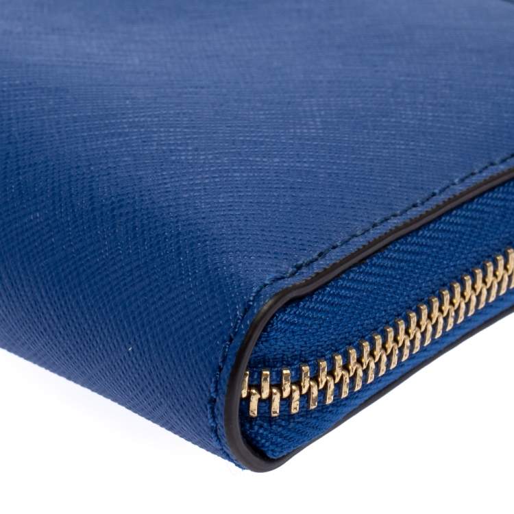 Pre Owned Michael Kors Blue Leather Jet Set Travel Zip Around Wallet