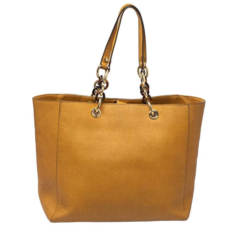 Pre Owned MICHAEL Michael Kors Light Brown Leather Chain Tote