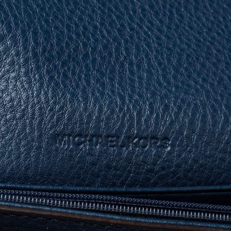 Pre Owned Michael Kors Navy Blue Leather Fulton Flap Continental Wallet