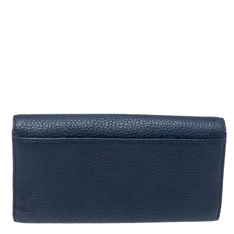 Pre Owned Michael Kors Navy Blue Leather Fulton Flap Continental Wallet