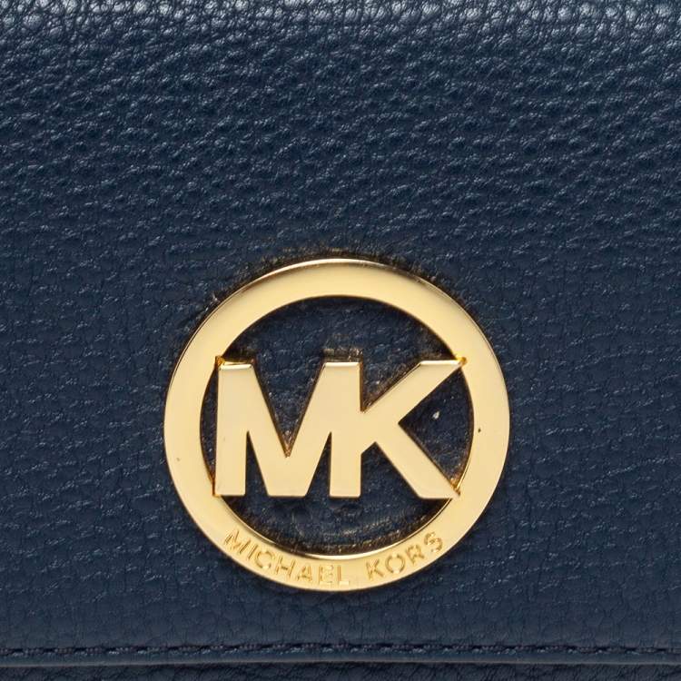 Pre Owned Michael Kors Navy Blue Leather Fulton Flap Continental Wallet