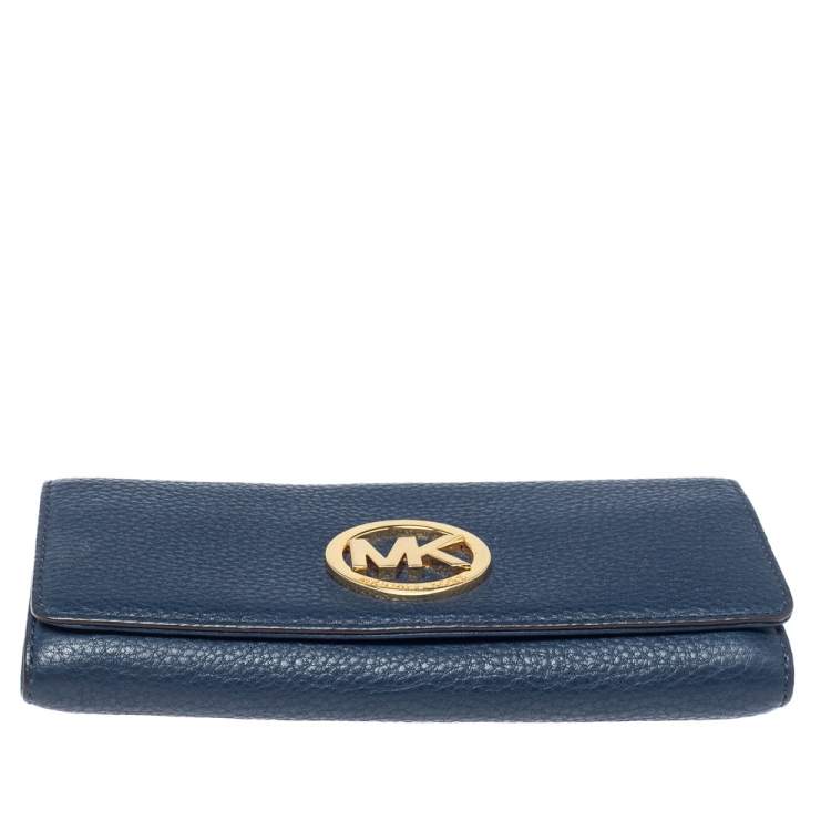 Pre Owned Michael Kors Navy Blue Leather Fulton Flap Continental Wallet