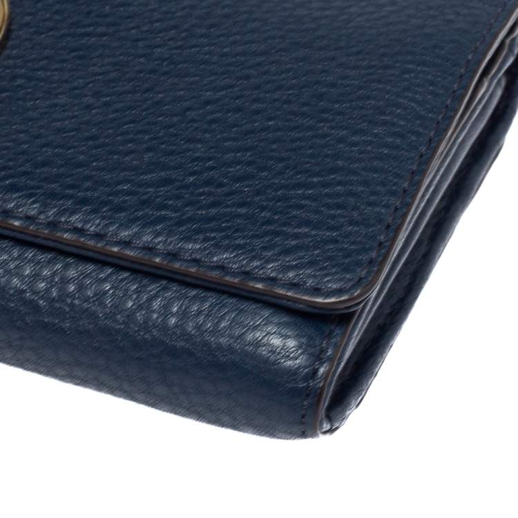 Pre Owned Michael Kors Navy Blue Leather Fulton Flap Continental Wallet