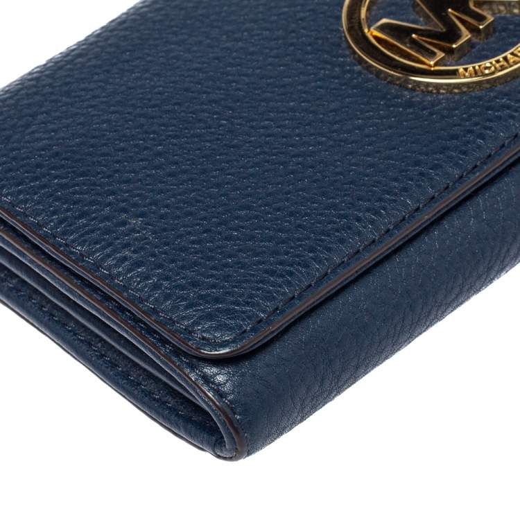 Pre Owned Michael Kors Navy Blue Leather Fulton Flap Continental Wallet
