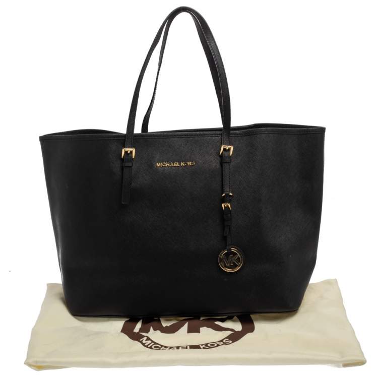 Pre Owned Michael Kors Black Leather Large Jet Set Travel Tote