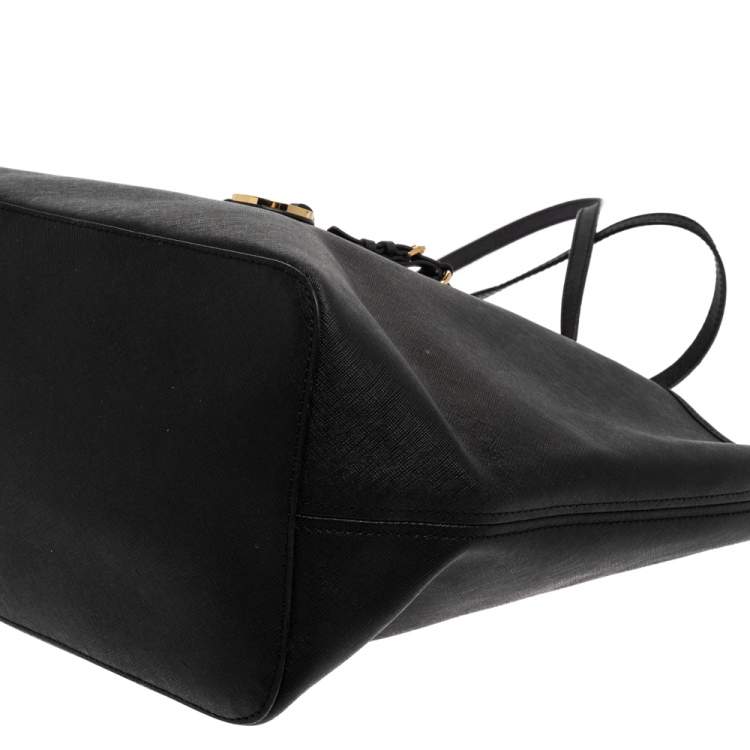 Pre Owned Michael Kors Black Leather Large Jet Set Travel Tote