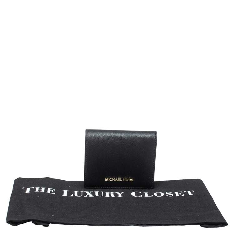 Pre Owned Michael Kors Black Leather Flap Card Holder