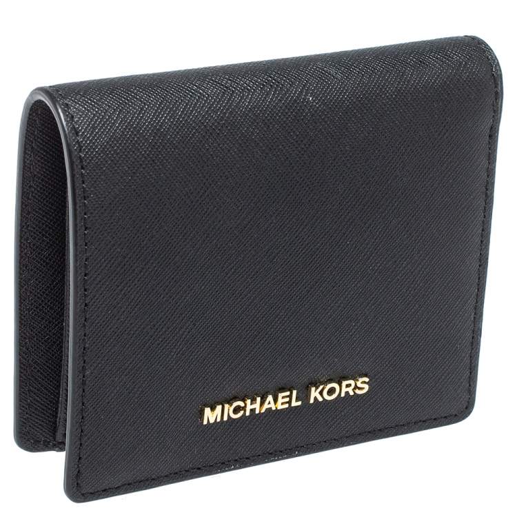 Pre Owned Michael Kors Black Leather Flap Card Holder