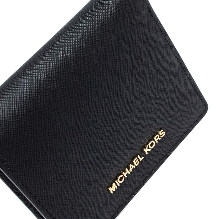 Pre Owned Michael Kors Black Leather Flap Card Holder