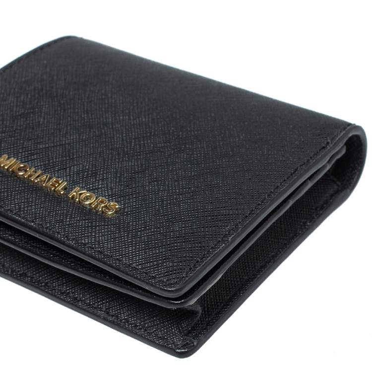 Pre Owned Michael Kors Black Leather Flap Card Holder