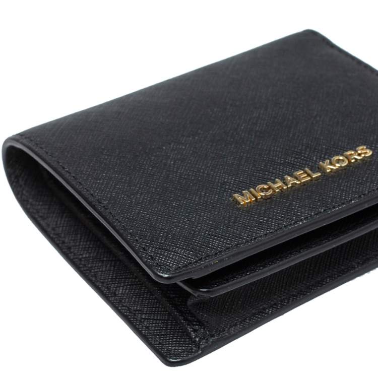 Pre Owned Michael Kors Black Leather Flap Card Holder