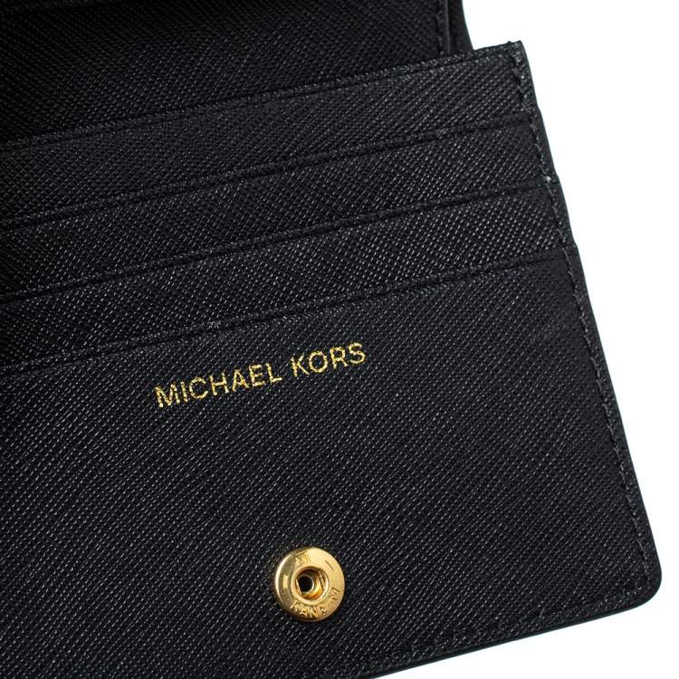 Pre Owned Michael Kors Black Leather Flap Card Holder