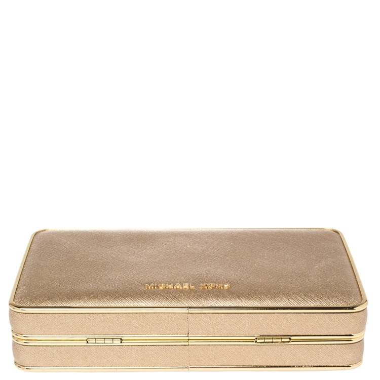 Pre Owned Michael Kors Metallic Gold Leather Elsie Box Chain Clutch