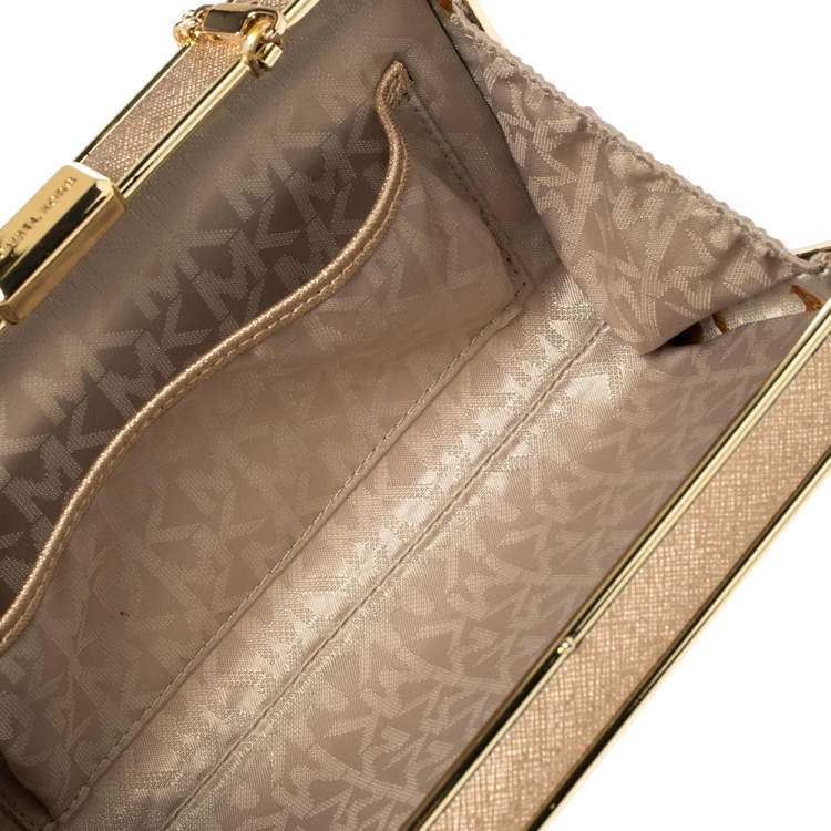 Pre Owned Michael Kors Metallic Gold Leather Elsie Box Chain Clutch