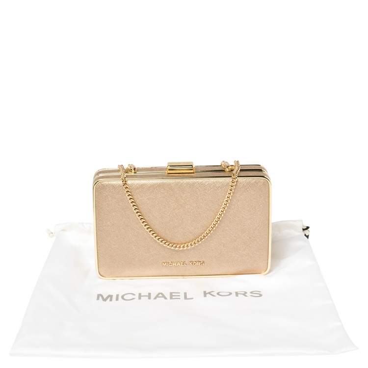 Pre Owned Michael Kors Metallic Gold Leather Elsie Box Chain Clutch