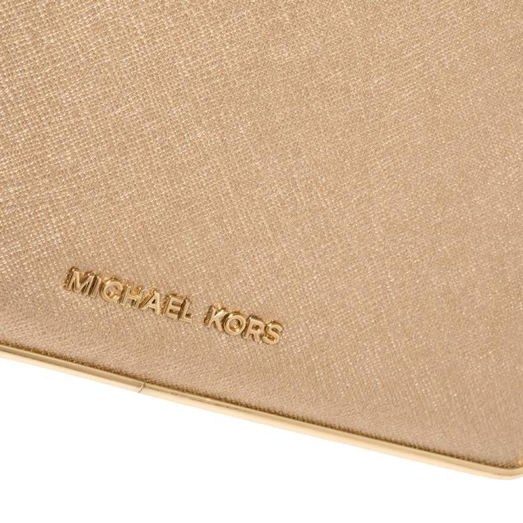 Pre Owned Michael Kors Metallic Gold Leather Elsie Box Chain Clutch
