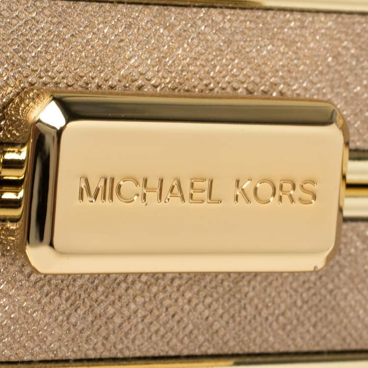 Pre Owned Michael Kors Metallic Gold Leather Elsie Box Chain Clutch