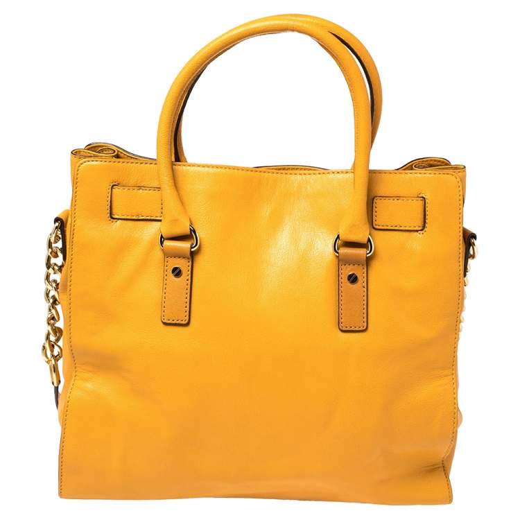 Pre Owned  Michael Kors Yellow Leather Large North South Hamilton Tote