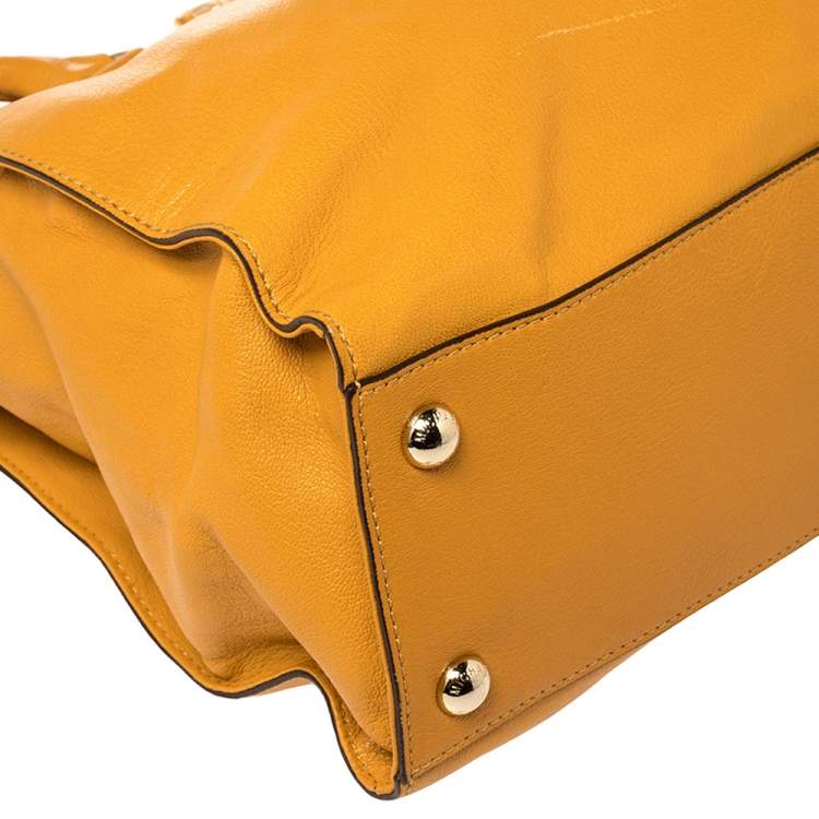 Pre Owned  Michael Kors Yellow Leather Large North South Hamilton Tote