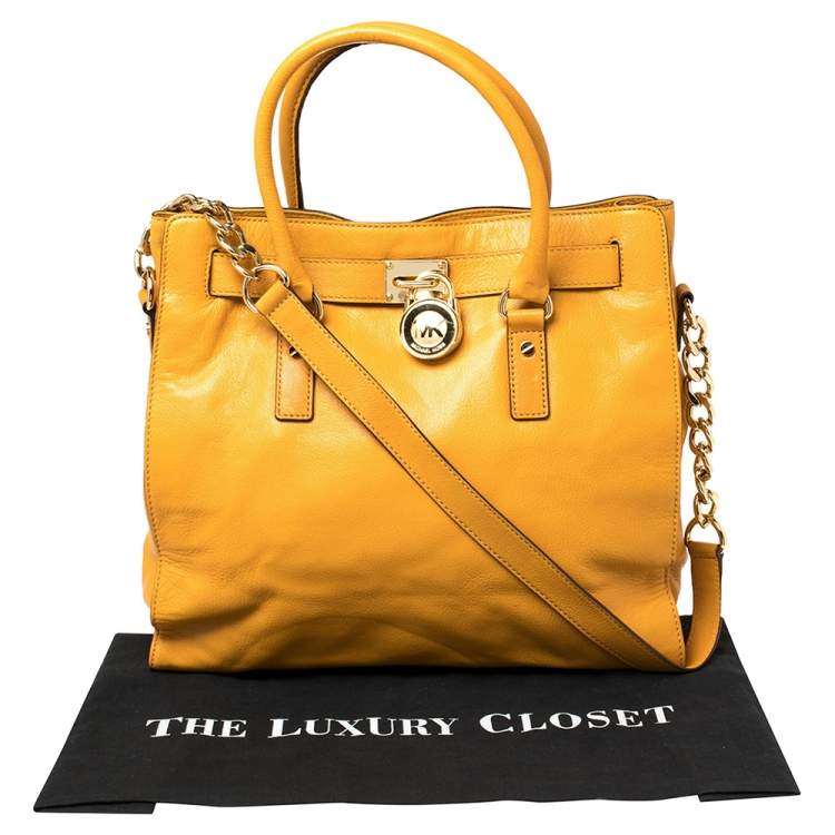 Pre Owned  Michael Kors Yellow Leather Large North South Hamilton Tote