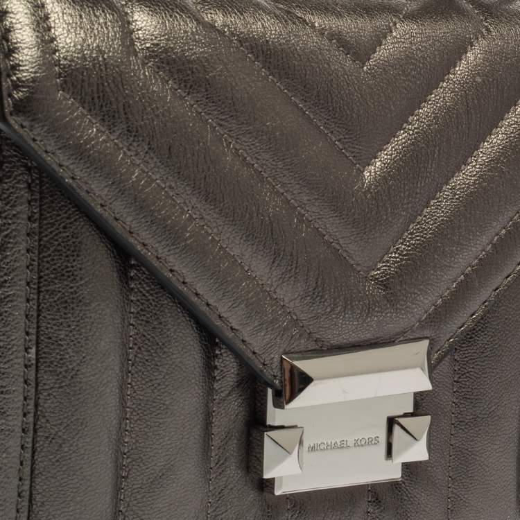 Pre Owned Michael Kors Metallic Grey Quilted Leather Whitney Shoulder Bag
