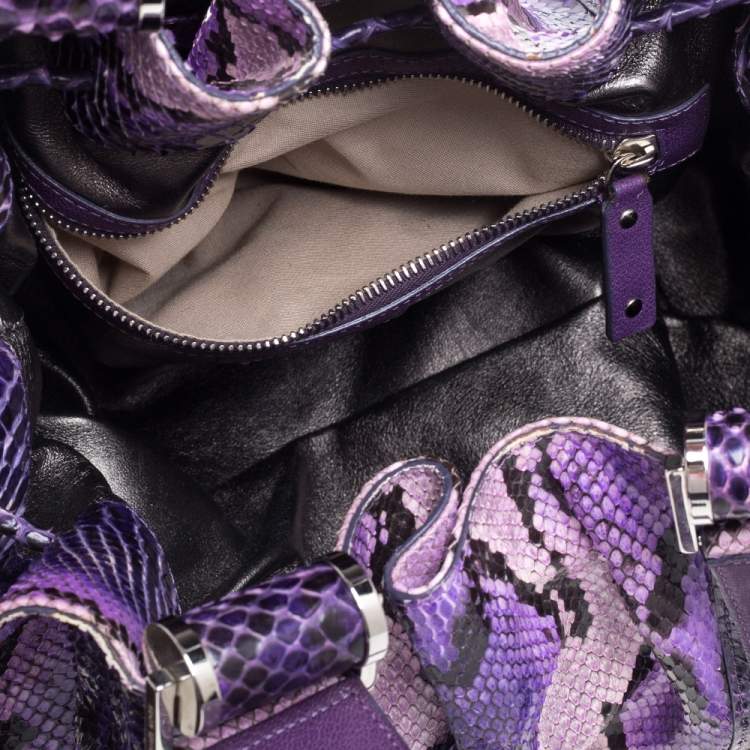 Pre Owned Michael Kors Purple Python Rehearsal Drawstring Shoulder Bag