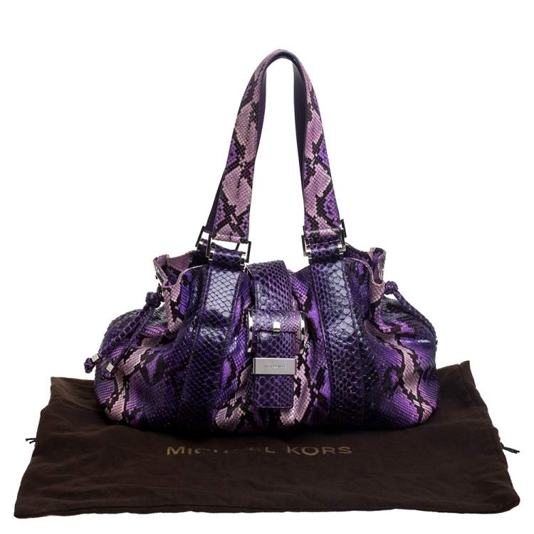 Pre Owned Michael Kors Purple Python Rehearsal Drawstring Shoulder Bag