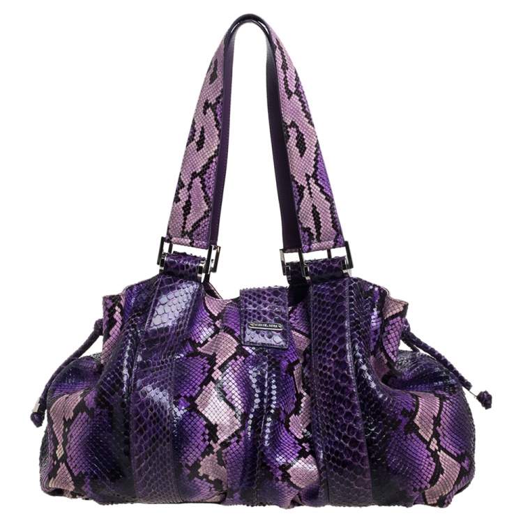 Pre Owned Michael Kors Purple Python Rehearsal Drawstring Shoulder Bag