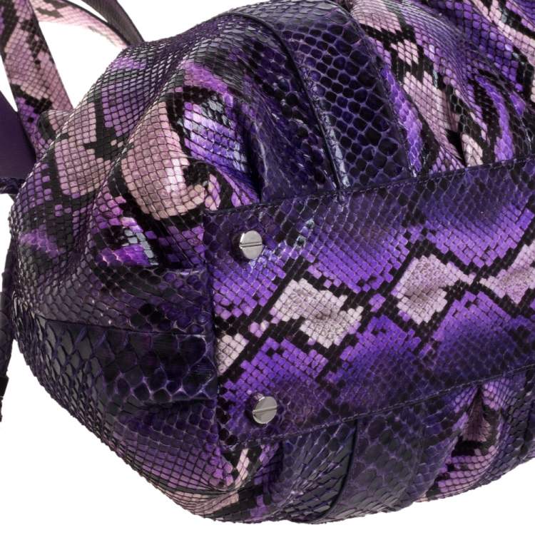 Pre Owned Michael Kors Purple Python Rehearsal Drawstring Shoulder Bag