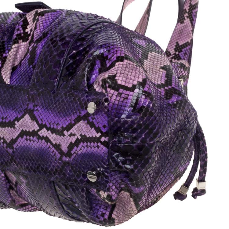 Pre Owned Michael Kors Purple Python Rehearsal Drawstring Shoulder Bag