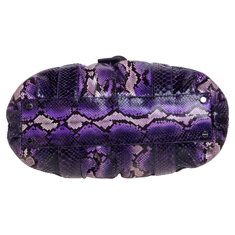 Pre Owned Michael Kors Purple Python Rehearsal Drawstring Shoulder Bag