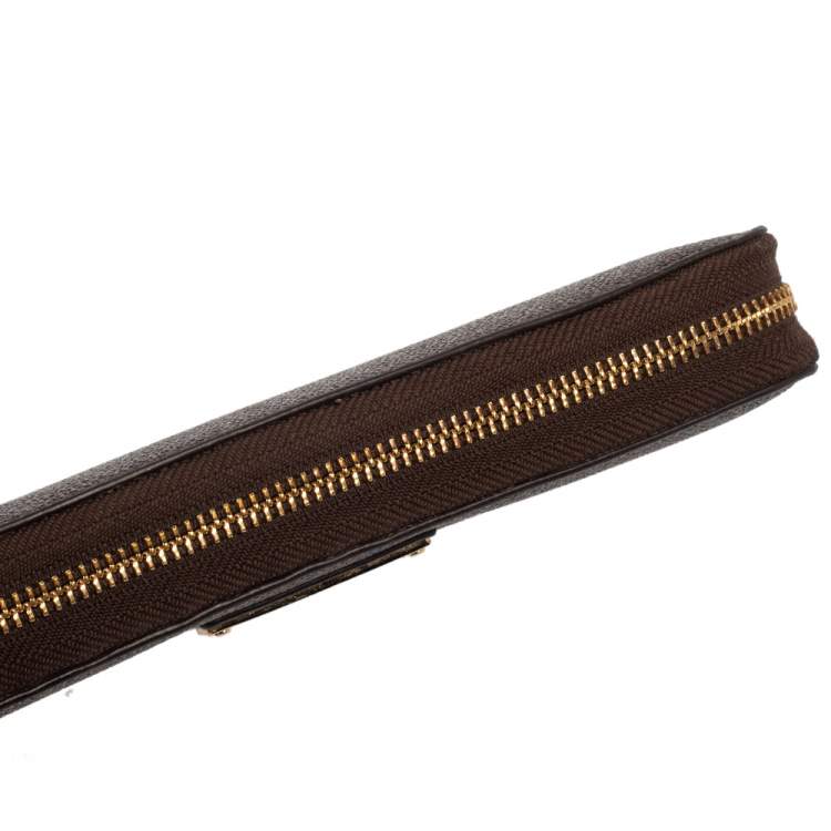 Pre Owned Michael Kors Brown Monogram Coated Canvas Zip Around Wristlet Wallet