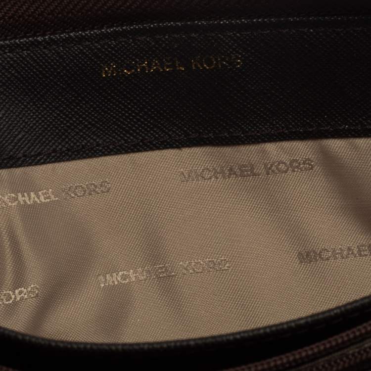 Pre Owned Michael Kors Brown Monogram Coated Canvas Zip Around Wristlet Wallet