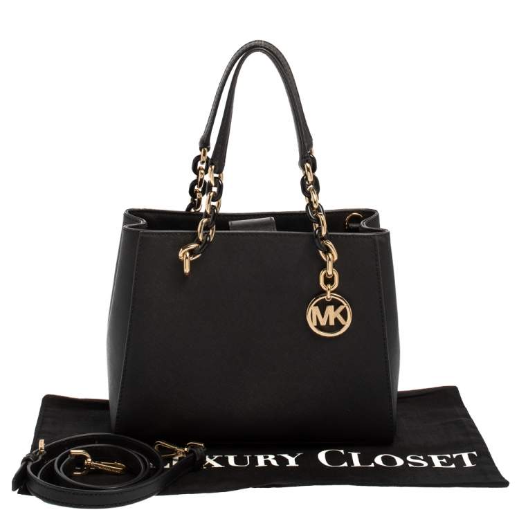 Pre Owned Michael Kors Black Leather Small Cynthia Tote