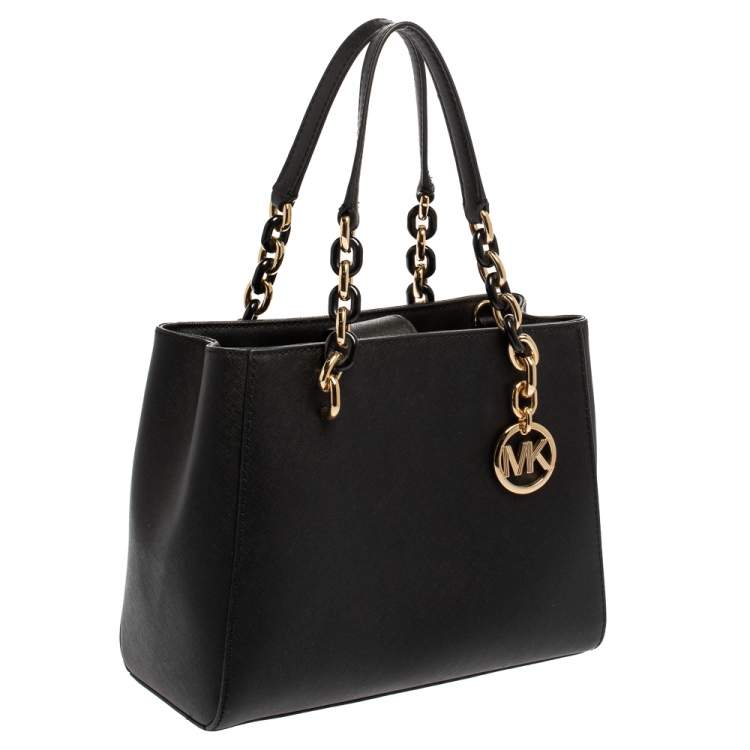 Pre Owned Michael Kors Black Leather Small Cynthia Tote