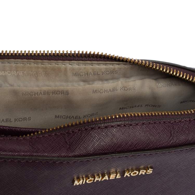 Pre Owned Michael Kors Burgundy Leather Jet Set Camera Crossbody Bag