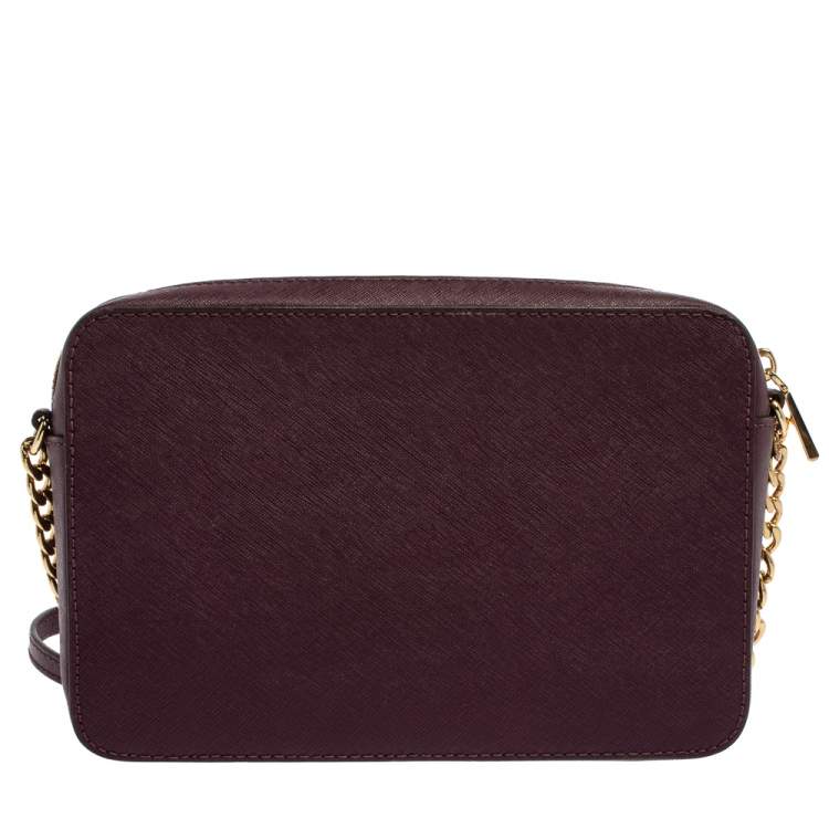 Pre Owned Michael Kors Burgundy Leather Jet Set Camera Crossbody Bag