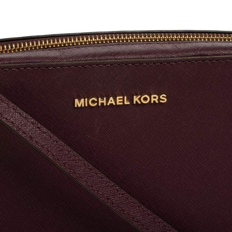 Pre Owned Michael Kors Burgundy Leather Jet Set Camera Crossbody Bag