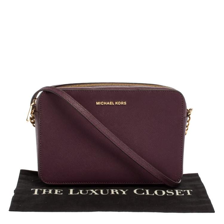 Pre Owned Michael Kors Burgundy Leather Jet Set Camera Crossbody Bag