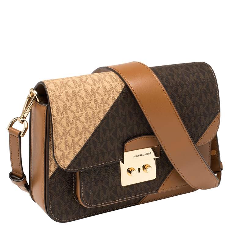 Pre Owned Michael Kors Brown Signature Coated Canvas and Leather Large Sloan Editor Shoulder Bag