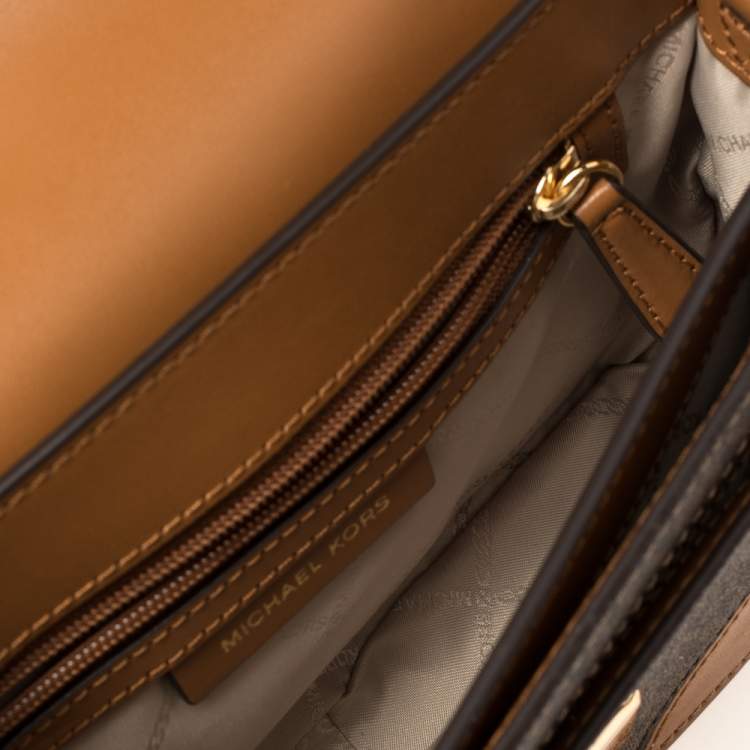 Pre Owned Michael Kors Brown Signature Coated Canvas and Leather Large Sloan Editor Shoulder Bag
