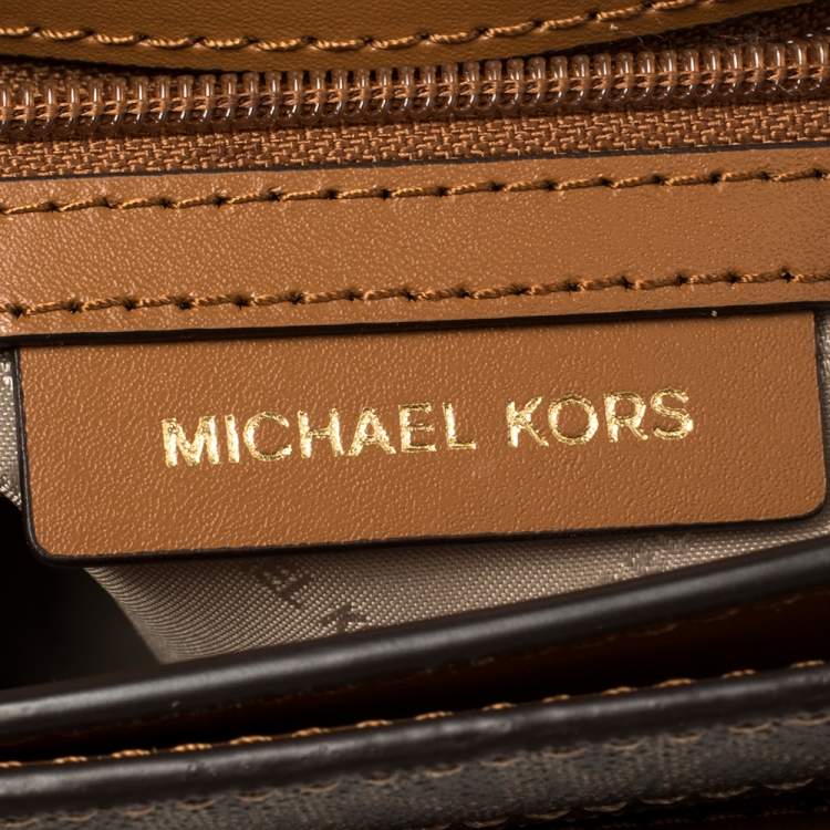 Pre Owned Michael Kors Brown Signature Coated Canvas and Leather Large Sloan Editor Shoulder Bag