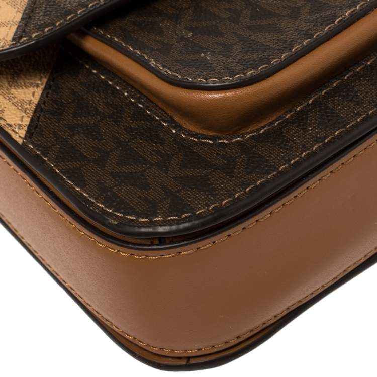 Pre Owned Michael Kors Brown Signature Coated Canvas and Leather Large Sloan Editor Shoulder Bag