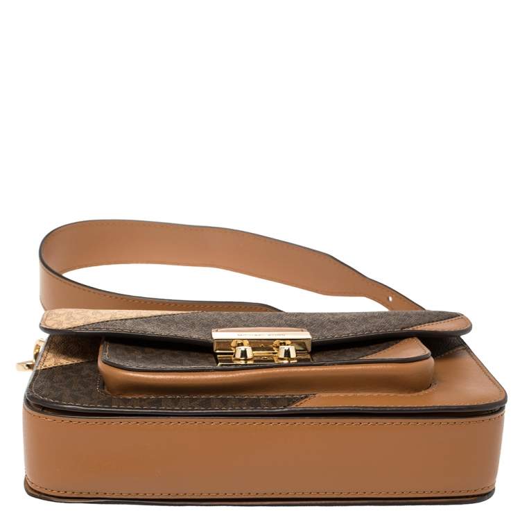 Pre Owned Michael Kors Brown Signature Coated Canvas and Leather Large Sloan Editor Shoulder Bag