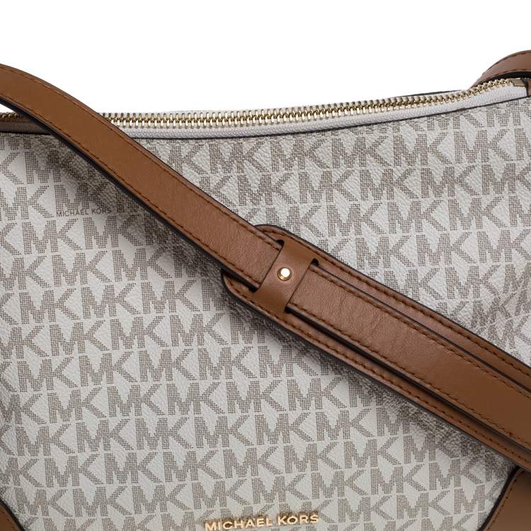 Pre Owned Michael Kors White Signature Coated Canvas and Leather Medium Crosby Messenger Bag