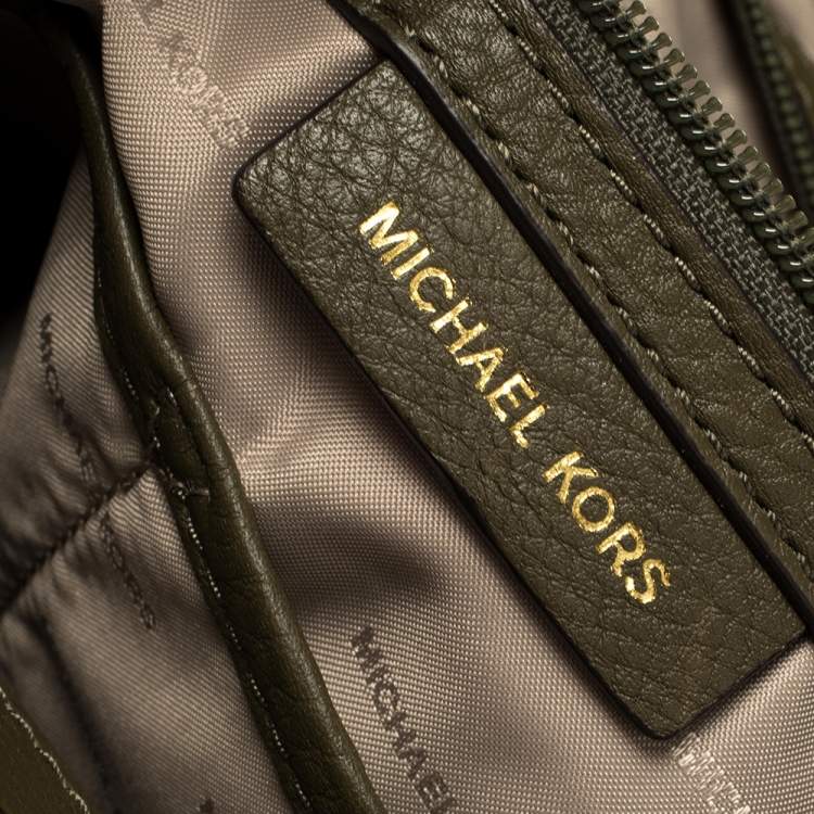 Pre Owned Michael Kors Olive Green Leather Raven Shoulder Bag