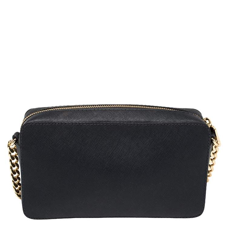 Pre Owned Michael Kors Navy Blue Leather Jet Set Crossbody Bag